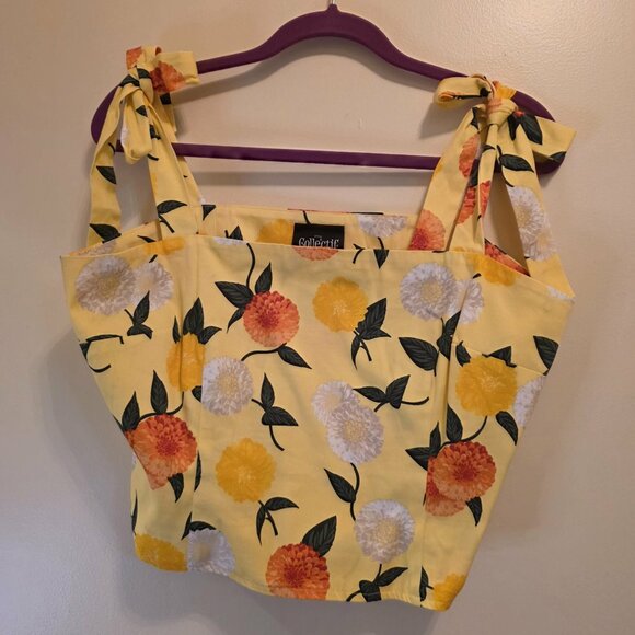 Collectif Yellow Floral Cropped Top XL - Picture 1 of 4